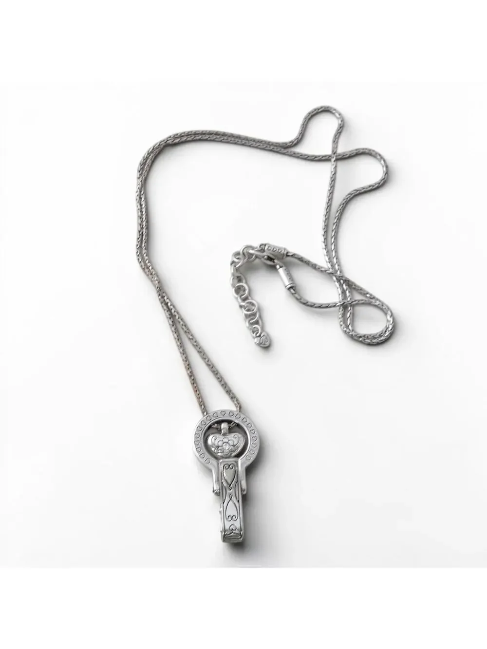 Brighton Lanyard Badge ID Holder Necklace Reversible Silver Heart Plated READ - Picture 1 of 6